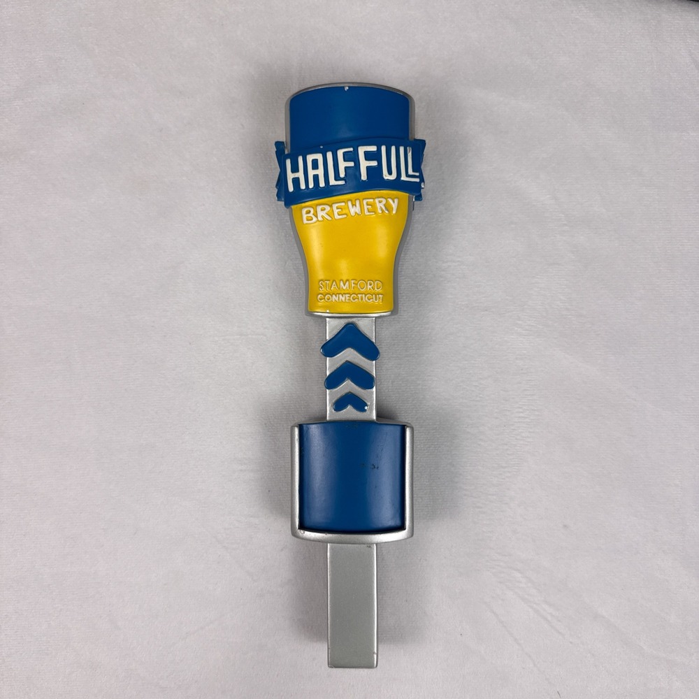 Half Full Brewery Stamford Connecticut Beer Tap Handle Blue Yellow Silver 11.5" - Picture 3 of 5